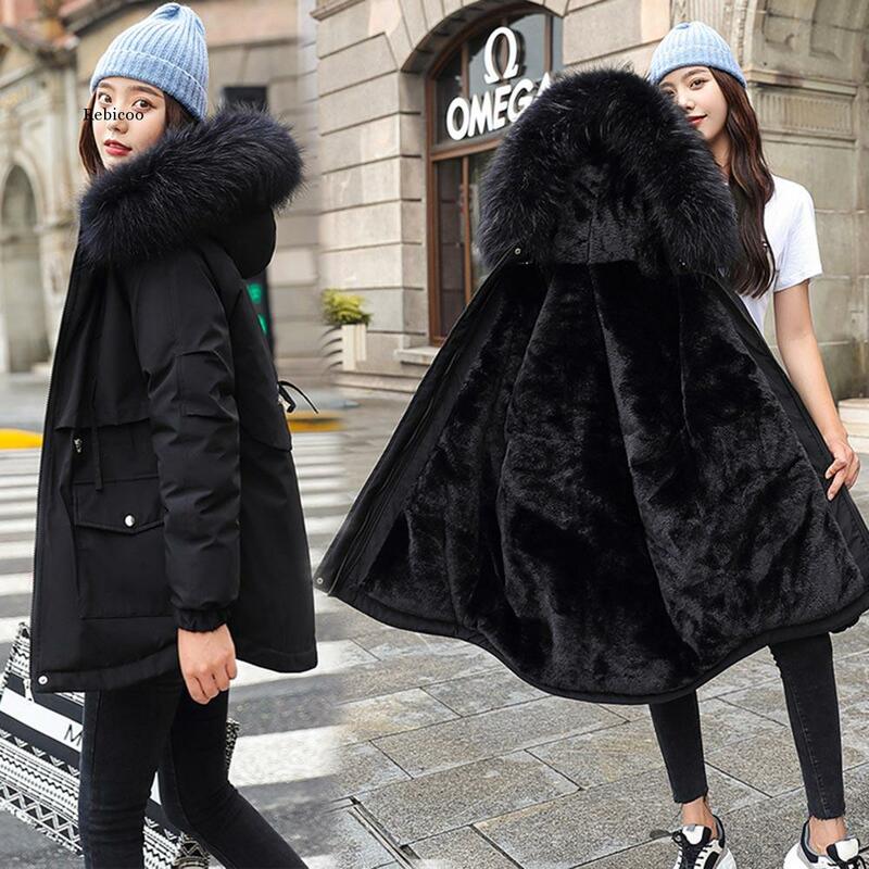Nuovo cotone addensare caldo giacca invernale cappotto donna Casual Parka vestiti invernali fodera in pelliccia con cappuccio Parka Mujer cappotti
