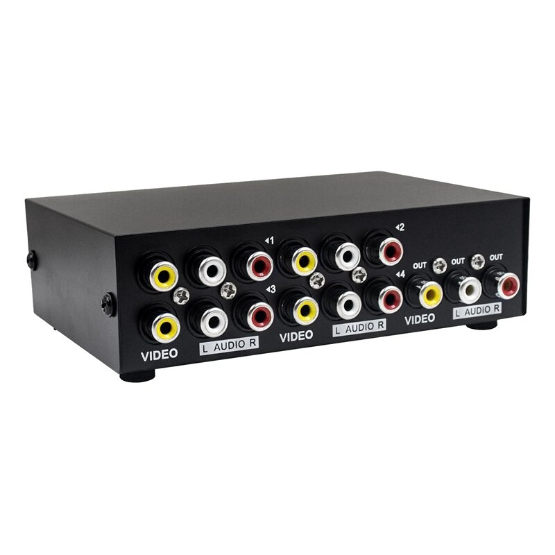 4 Port AV Switch RCA Switcher 4 In 1 Out Kotak Pemilih Audio L/R Video Komposit untuk Konsol Game DVD STB