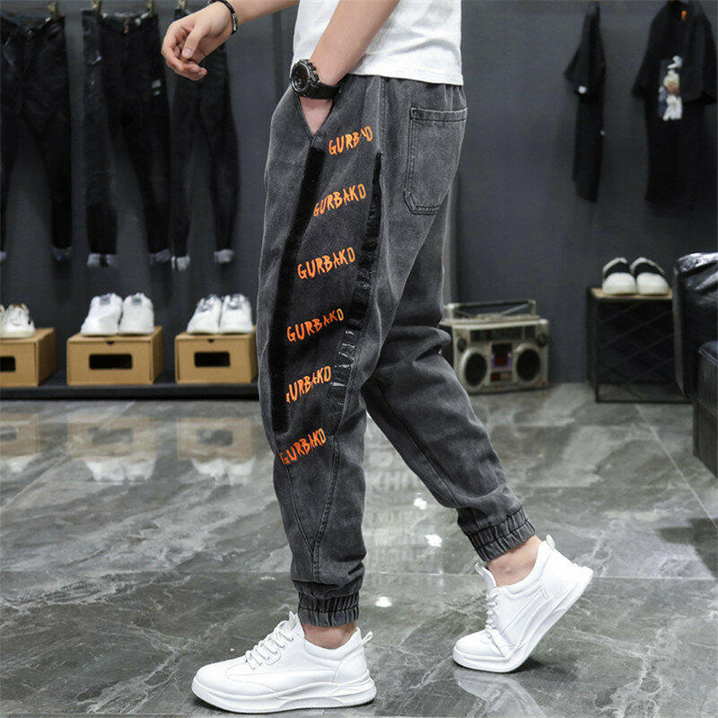 Мужские джинсы ICCLEK 2021, повседневные свободные шаровары, мужские брюки, джинсовые шорты оверсайз, черные джинсы, джинсы в стиле пэчворк
