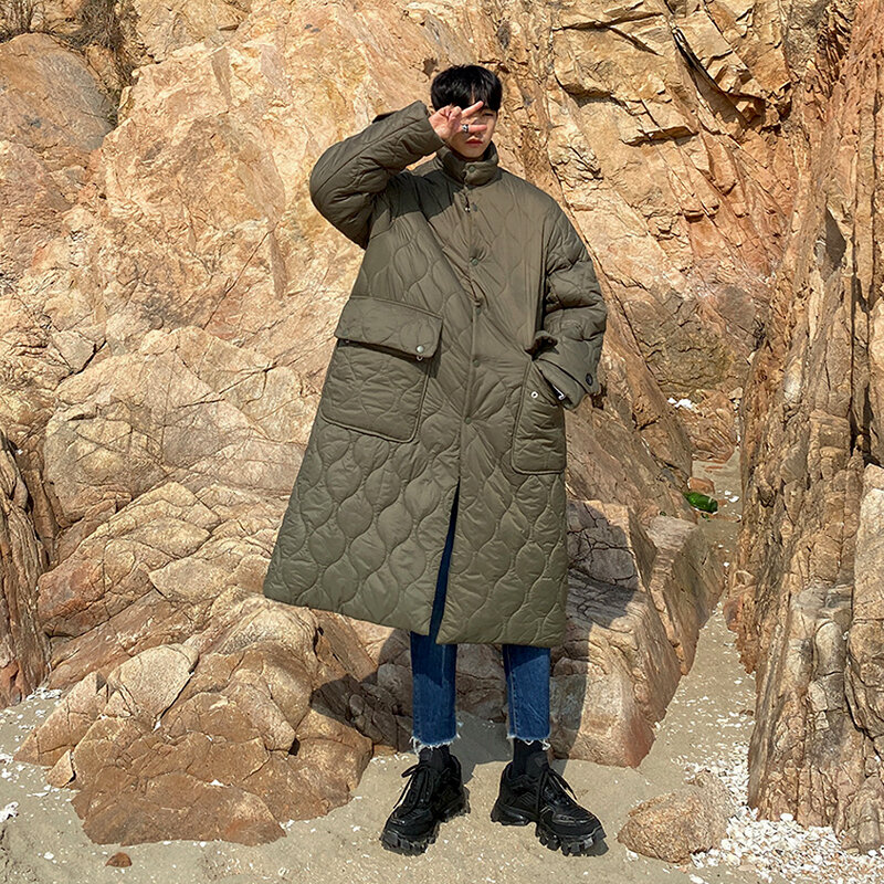 Veste rembourrée mi-longue de style coréen pour homme, joli manteau ample de l'armée pour étudiant, tendance, hiver