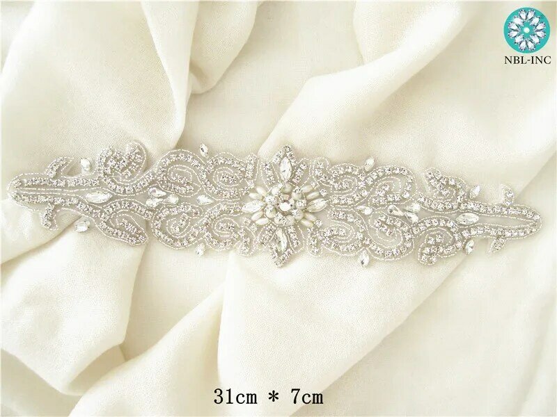 Cinturón de novia con diamantes de imitación plateados, accesorio de boda con cristales, faja para vestido de novia, WDD0302, 1 ud.