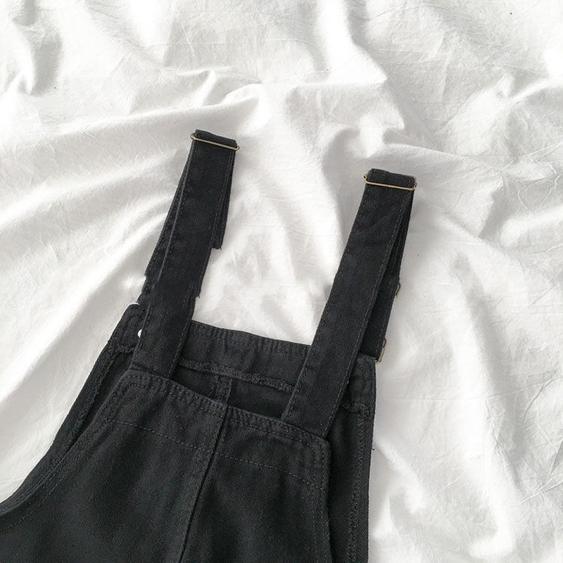 Jumpsuits ผู้หญิงสีดำ Overalls Simple All-Match Casual Harajuku กางเกง BF เก๋ Vintage Denim หลวมขากว้างแฟชั่นวัยรุ่น