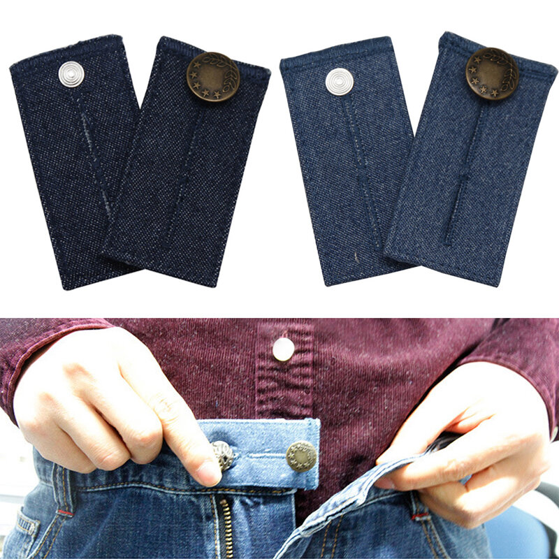 1 Buah Celana Panjang Multi Guna Dapat Disesuaikan Kancing Diperpanjang Elastis Jeans Pengencang Denim DIY Pakaian Pinggang Gesper Kancing Ekstensi