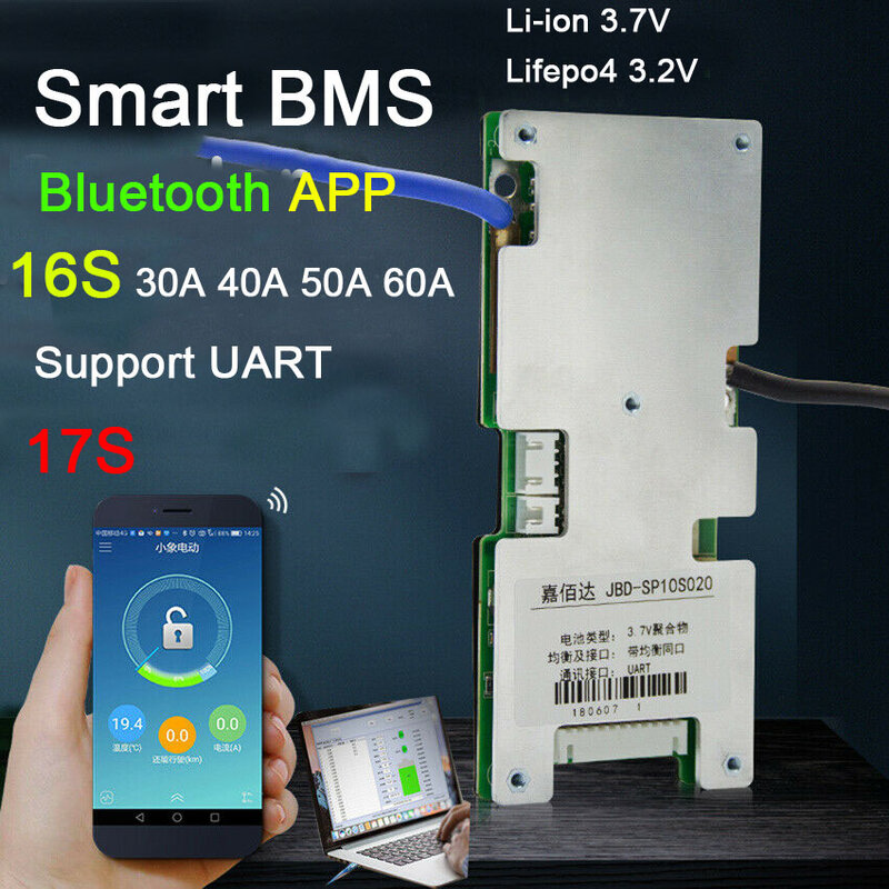 Placa de proteção de bateria de lítio, bms 17s 16s 60a 40a 30a 60v 48v lifepo4 íon de lítio, placa de proteção monitor aplicativo bluetooth de liion bms para pc