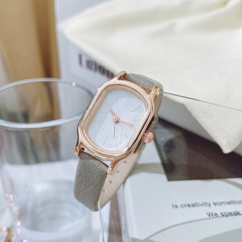 Elegante casual de alta qualidade senhoras retangular rosa ouro dial pulseira couro relógio quartzo estudante menina digital minimalista do vintage