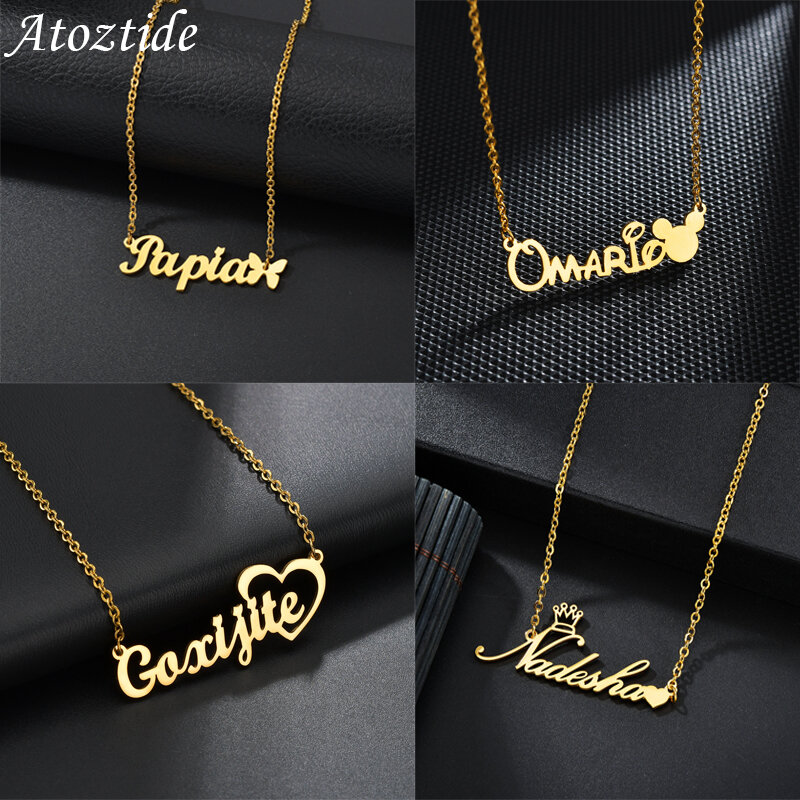 Atoztide moda nome personalizzato collane in acciaio inossidabile gioielli personalizzati catena corona cuore farfalla collana per regali da donna