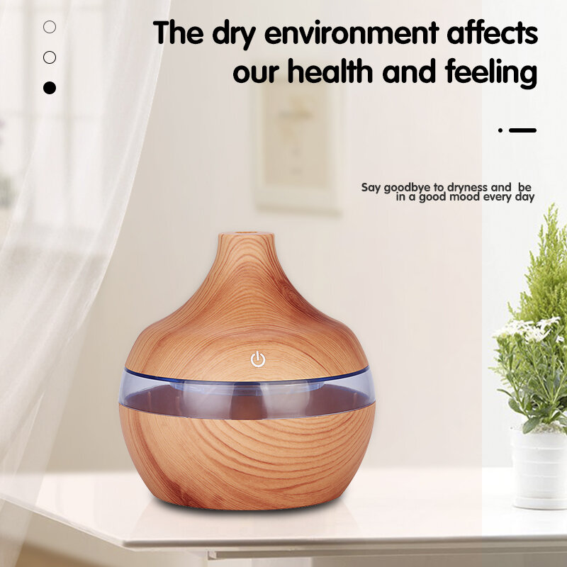 FSCAME Aroma Oil Diffuser Spray Ultrasonic Wood Grain Humidifier USB Mini Mist Maker LED Light Electric Air Humidifier Essential
