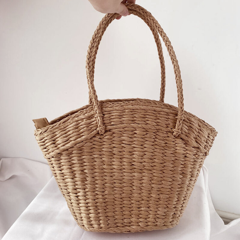 Moda letnia tkane słomiane damskie proste torby na ramię torba na zakupy na co dzień solidne damskie wakacje plaża torebki o dużej pojemności