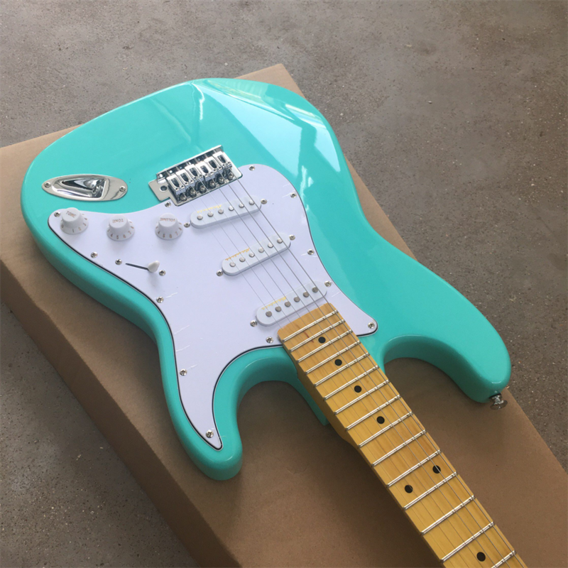 Guitarra verde, protector blanco, fotos reales, venta al por mayor y al por menor, se puede modificar y personalizar