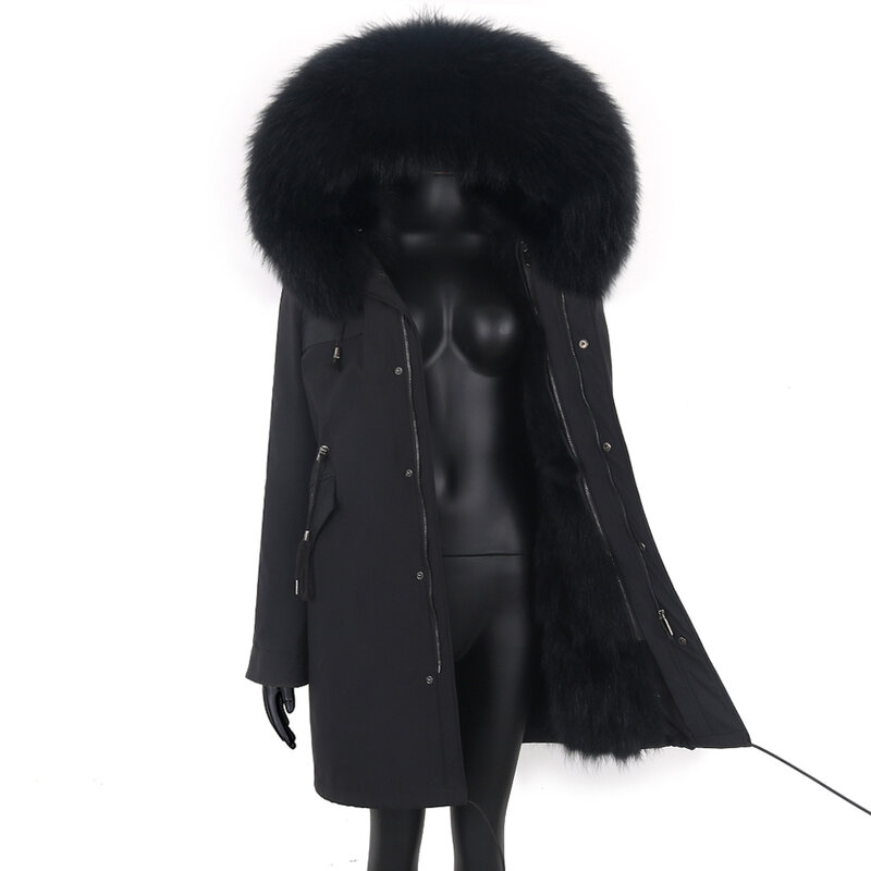 Parka imperméable pour femme avec col en fourrure de raton laveur véritable, manteau femme, veste en fourrure de renard naturel, poignées amovibles, hiver