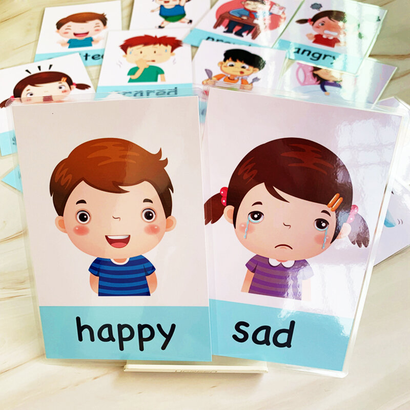 Montessori Feelings Flashcards Game Baby Emotion Learning Card  Flash Cards Funny Memory Exercise Game Children Kids Education