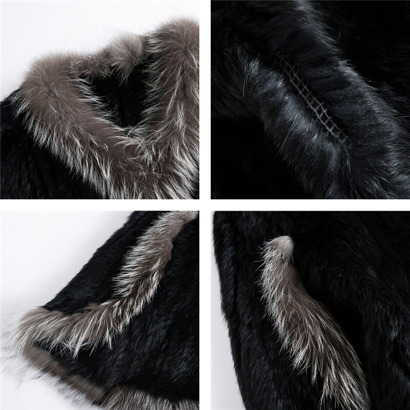 CT907 Pudi Mantel Bulu Kelinci Asli Wanita Musim Gugur Baru dengan Mantel Kasual Wanita Gaya Ponco Kerah Bulu Perak Asli