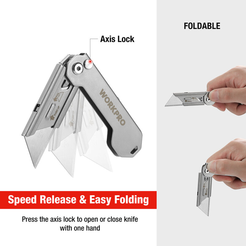 WORKPRO-EDC Folding Utility Knife, Mini Box Cutter, Quick Change Blade, lâmina dobrável, pequeno canivete com cinto Clip