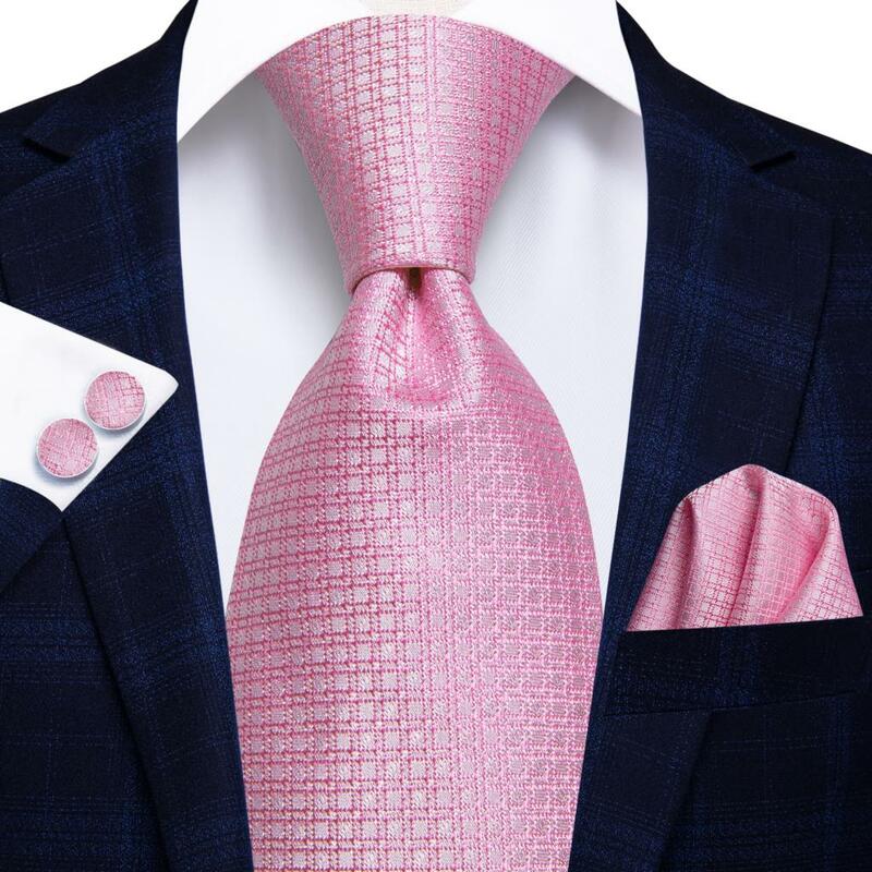 Hi-Tie Designer Solid Peach Pink Silk Wedding Tie For Men Gift Mens Necktie Set Handky Cufflink Fashion Business Party Dropship