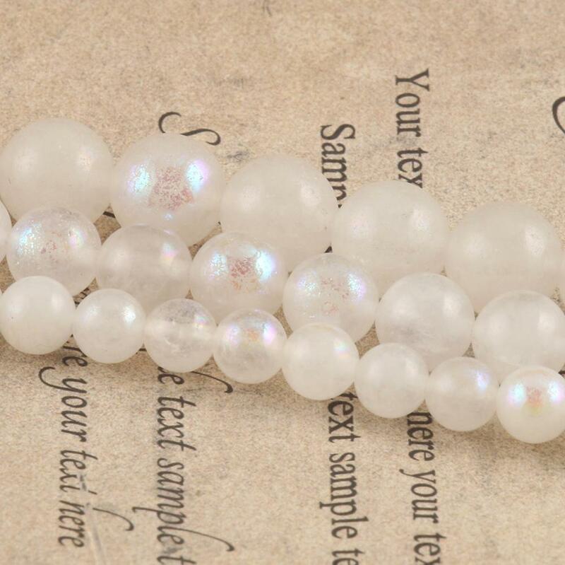 Perles rondes en pierre de lune blanche naturelle, pour la fabrication de bijoux, bracelets et colliers à faire soi-même, tailles 6/8/10mm, 15 pouces