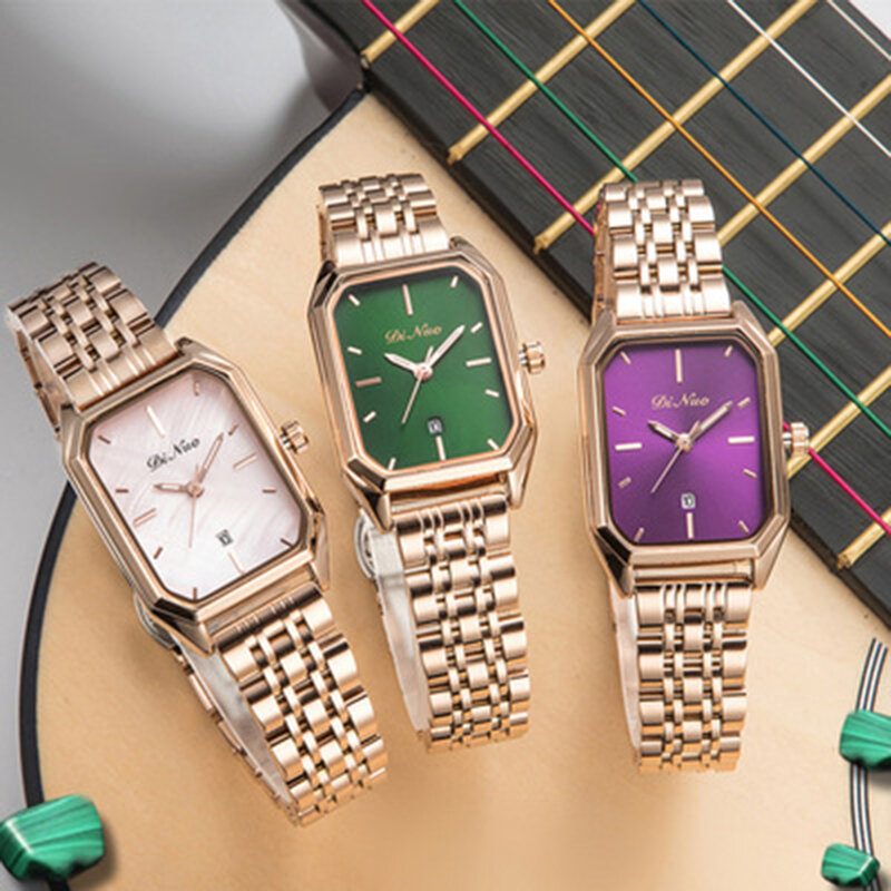 Dinuo _ montre de luxe rétro pour femmes, petite montre verte, forme de la main, calendrier Ins, lumière du vent, disque carré, variété de bracelets de montre