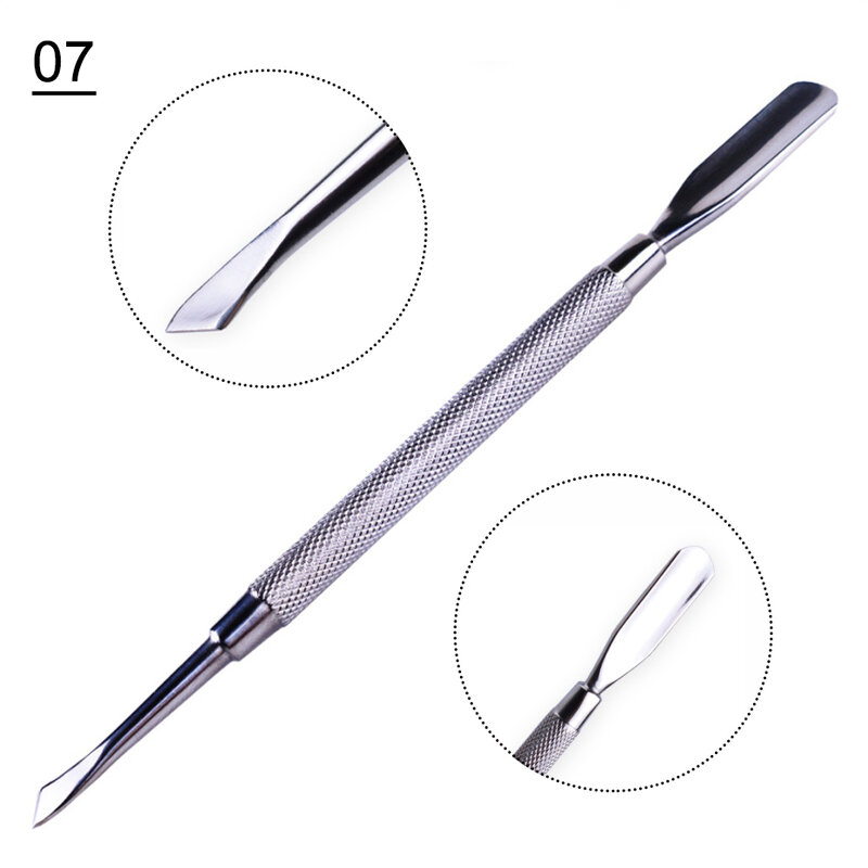 1pcs Double-ended Cuticles Nails Pusher Dead Skin Remover Pedicure Stainless Steel Care Nail Tool Manicure Accessories NL1-9