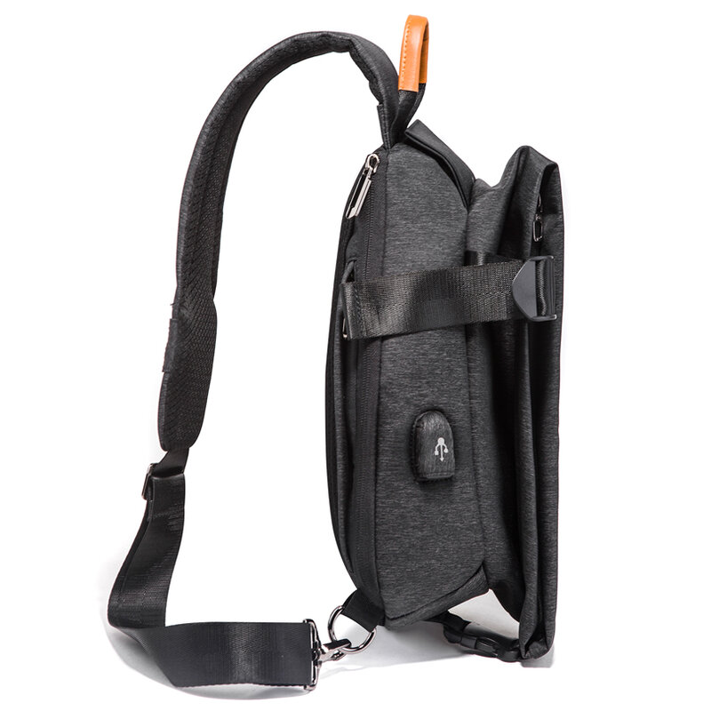 Bolso de pecho multifunción para hombre, bandolera de hombro con puerto de carga USB, impermeable, paquete de viaje corto