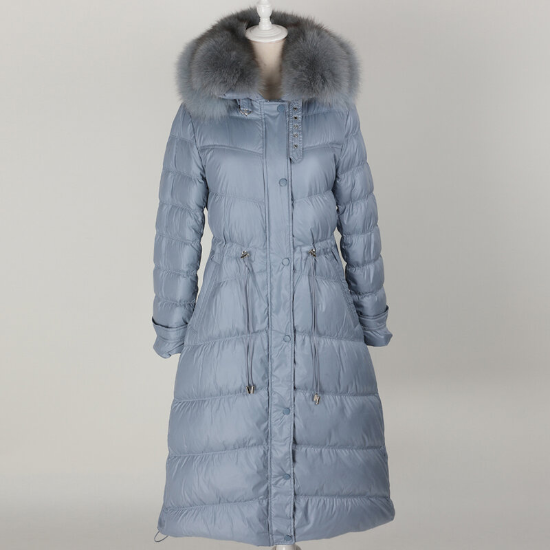 Maomoakong2019 winter coat Natural fox fur big fur collar White duck down hooded leather jacket Women's down jacket Park coat