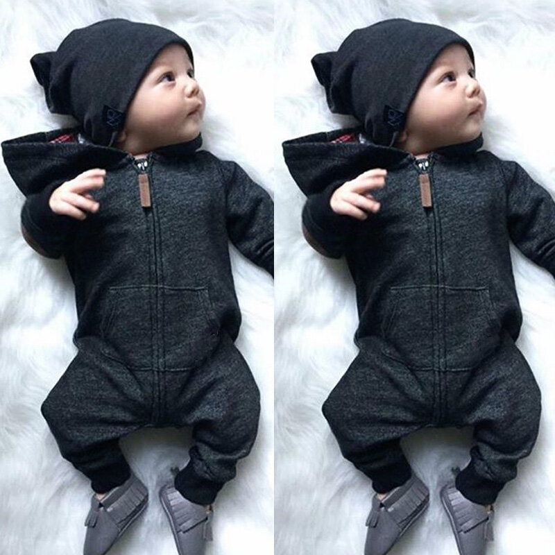 Детский Теплый комбинезон на молнии, с длинным рукавом и капюшоном, на возраст 0-24 месяца