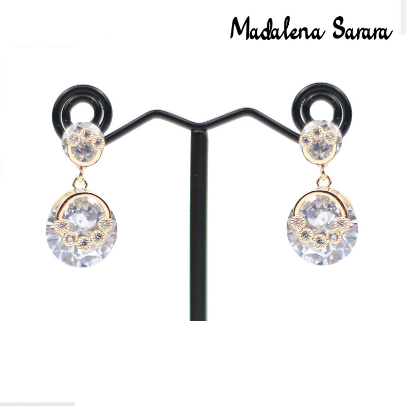MADALENA SARARA AAA Cubic Zircon Inlaid Pave Setting Crystal High Polished Women Drop Earrings Simple Style MD-0065855