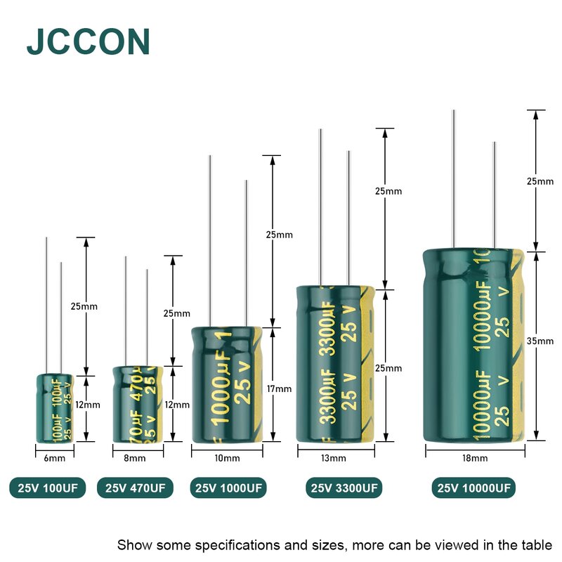 Алюминиевый электролитический конденсатор JCCON, высокочастотный конденсатор с низким ESR 25 в 47 мкФ 100 мкФ 100 мкФ 220 мкФ 330 мкФ 470 мкФ Ф 680 мкФ 1000 мкмкФ, 50-2200 шт.