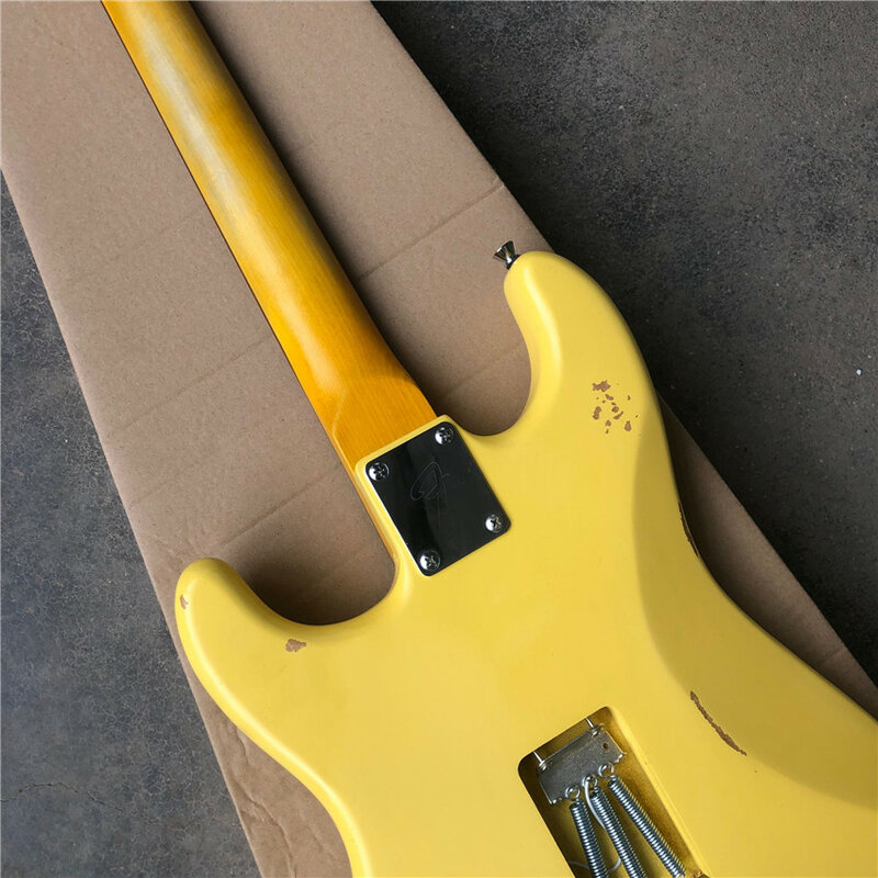 Инвентарь, реликсовая электрическая гитара светильник Светло-реликсовая гитара, кремово-желтая, зеленая защитная доска, задний тон, подушка из струны бычьих костей, оптовая продажа