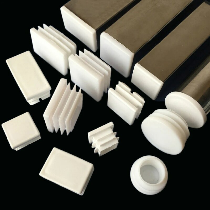 Tapones Rectangulares de plástico blanco, insertos de tubo, tapón de acero, 2/10 piezas