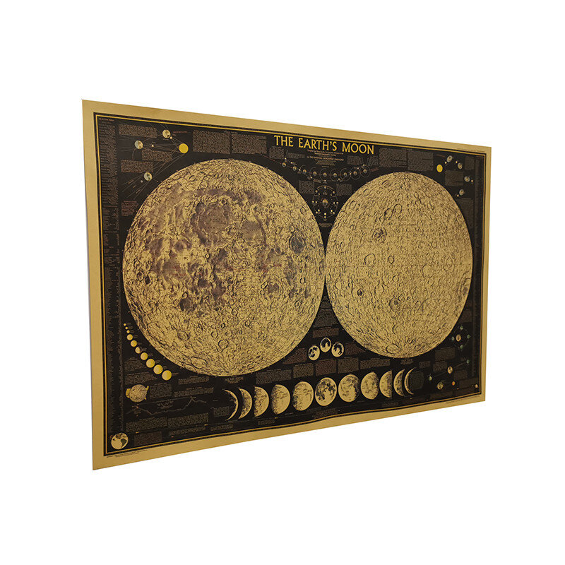家のポスター,72.5x48cm,1ピース,黒と月の表面,本物の画像,レトロな壁の装飾,クラフト紙の地図