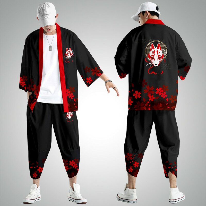 Японское кимоно, кардиган, штаны, комплекты для мужчин и женщин, юката, хаори, стиль Харадзюку, костюм Тан, костюм для игр, женский, размеры до 6XL