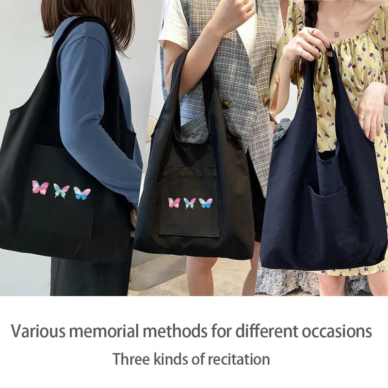 Fashion Shopping Bag Lady Large Travel Portable Messenger Shoulder Bag Simple Butterfly Print Washable Grocery Storage Bags