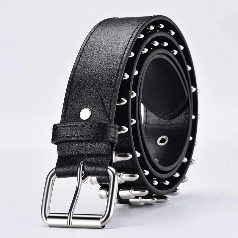 New fashion ladies leather punk belt hollow rivet luxury brand belt personality rock wild regolabile young trend belt2023New