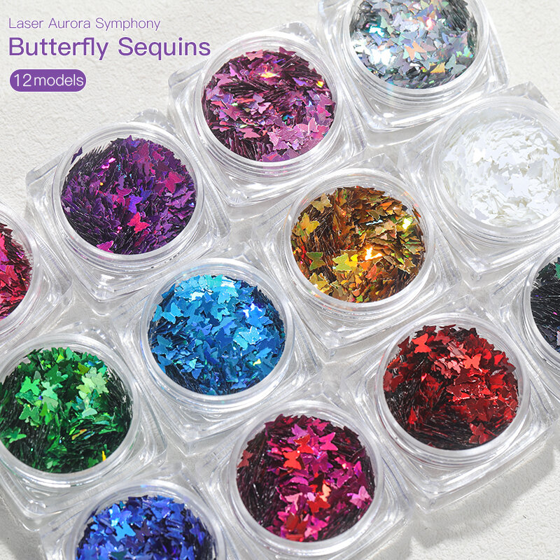Purpurina holográfica en forma de mariposa 3D para decoración de uñas, copos de purpurina coloridos, barniz para manicura, decoraciones artísticas