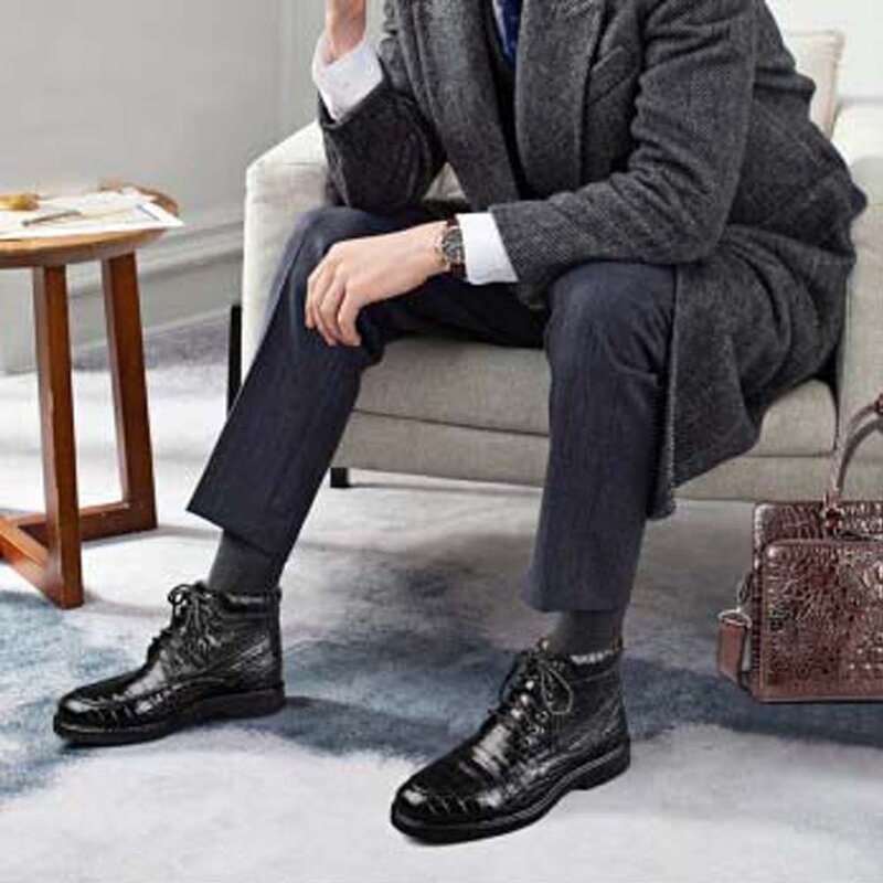 Luolundika-zapatos de cocodrilo de corte alto para hombre, calzado de ocio y negocios, bota de cocodrilo, novedad