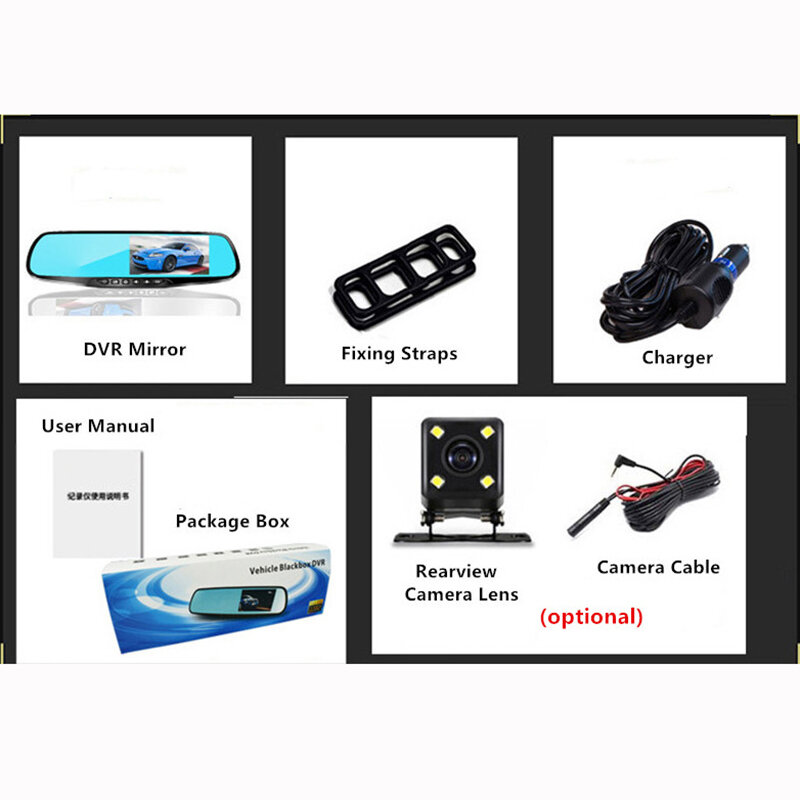 4.3 pouces voiture DVR caméra Full HD 1080P rétroviseur enregistreur vidéo numérique double lentille cam Auto enregistrateur