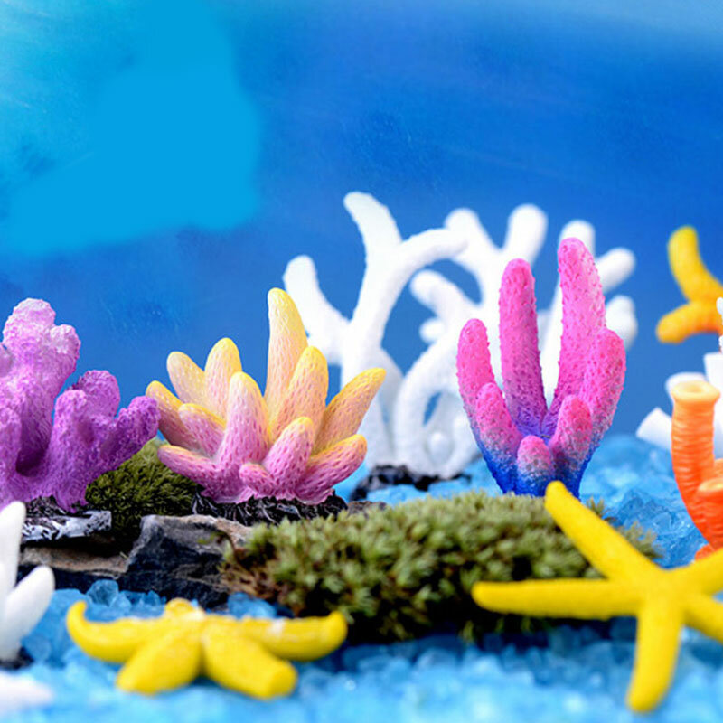 Adornos de Coral para acuario, Coral Artificial de resina, colorido paisaje submarino, Planta Artificial, decoración de pecera, 1 ud.