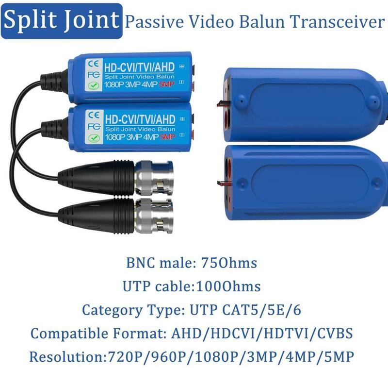 ビデオバラントランシーバ5MPミニcctv bnc hd cvi/tvi/cvbs/ahdパッシブビデオバランスプリットジョイントトランスミッタ (2ペア)