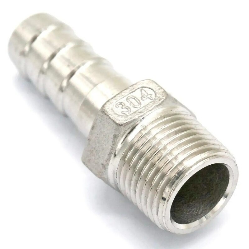 Conector de cola de manguera de 3/8 "BSPT macho x 12mm con púas, accesorio de tubería de acero inoxidable 304