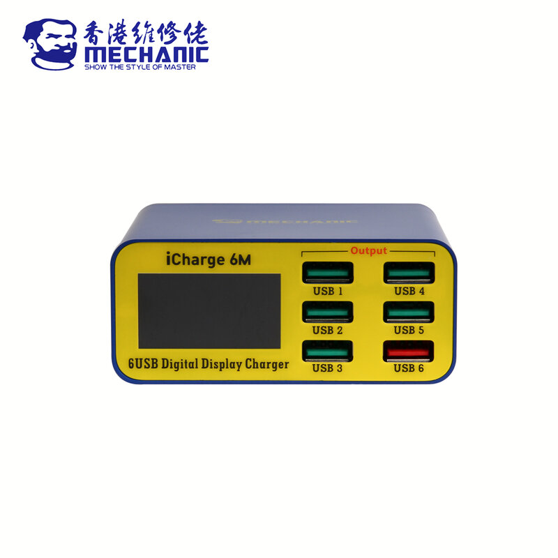 Cargador mecánico iCharge 6M QC 3,0, carga inteligente USB, compatible con carga rápida con pantalla Digital LCD, cargador multipuerto para tableta y teléfono