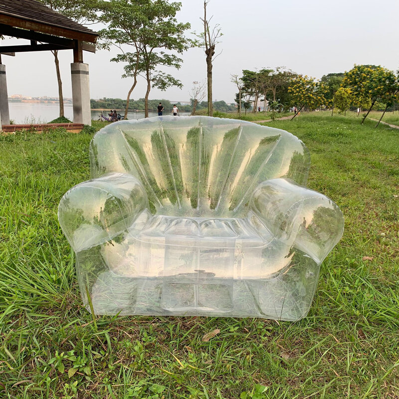 Pvc amigável ao meio ambiente sofá inflável transparente praia casa único preguiçoso inflável acampamento ao ar livre sofá