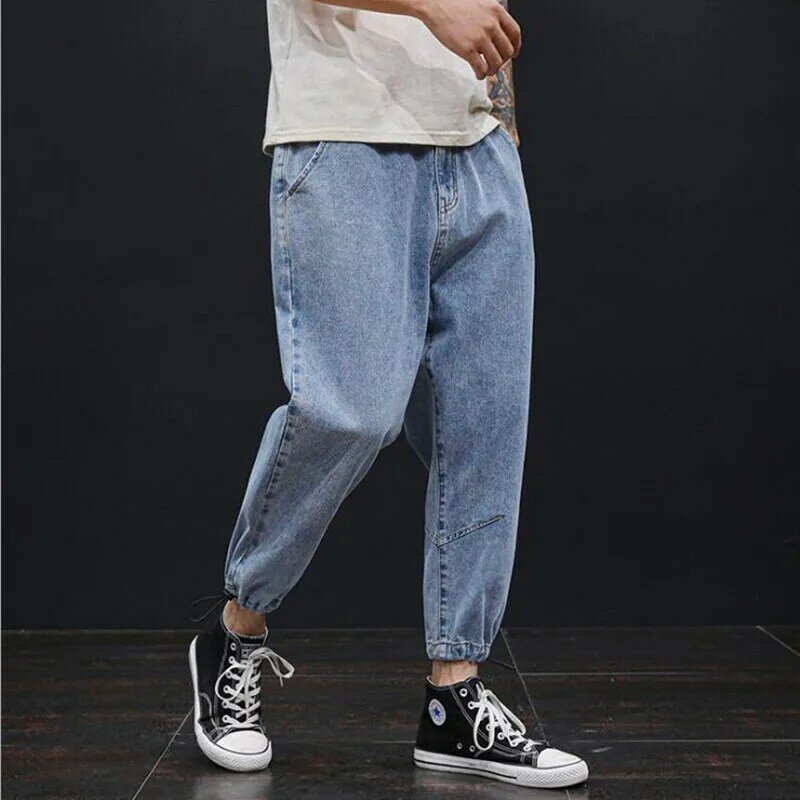 Мужские джинсовые брюки-шаровары, свободные брюки из денима в стиле хип-хоп, эластичный пояс, новинка весны-осени, размера плюс 48