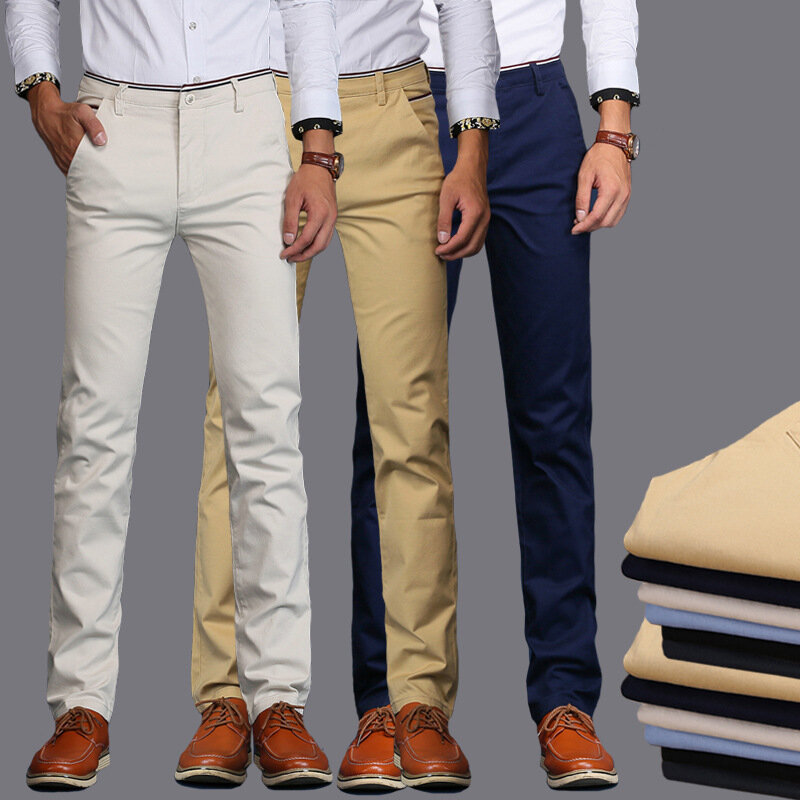 Pantalones de oficina de algodón de estilo clásico para hombres, pantalones casuales delgados, pantalones de negocios de moda, pantalones de alta calidad, primavera y verano