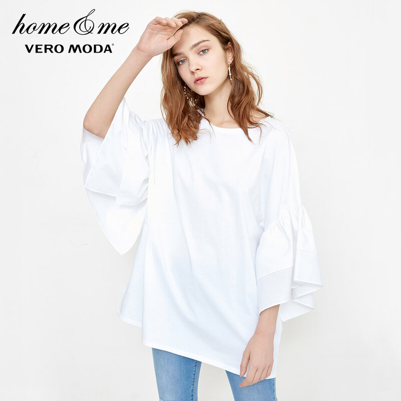 Vero Moda Women's Drop-shoulder Ruffled Sleeves 100% Cotton Top | 318201572