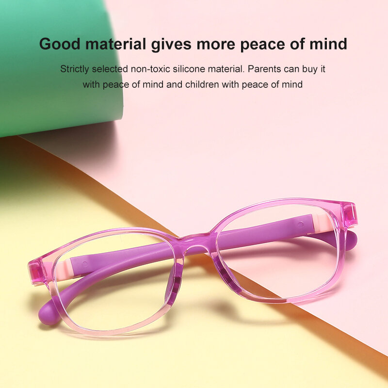 Gafas cuadradas para niños y niñas, lentes reflectantes con bloqueo transparente, Marco suave de silicona, luz azul