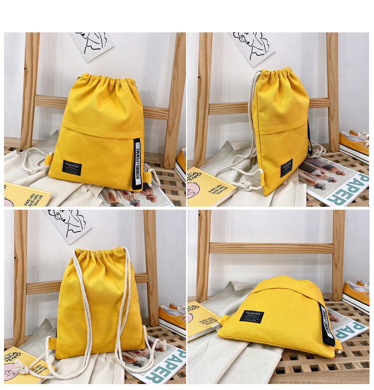 2022 New Women Casual Canvas Drawstring Backpack Men Solid Color Letter Pattern Bag Drawing Straps Closure Fashion Outdoor Bag
