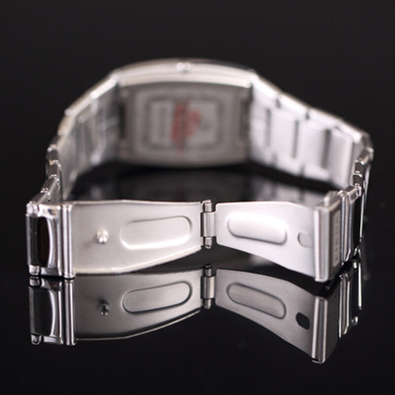Мужские и женские прямоугольные модные темпераментные часы из стали с зеркальным кристаллом и бриллиантами