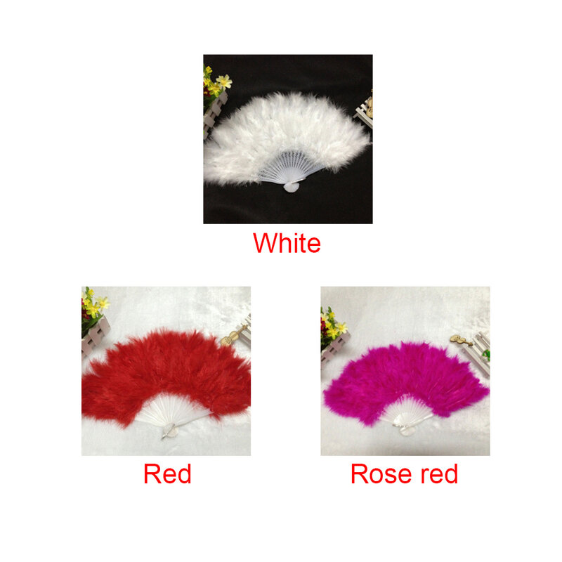 Abanico de plumas de mano plegable mejor estilo chino danza boda fiesta danza abanico regalo blanco rojo rosa roja