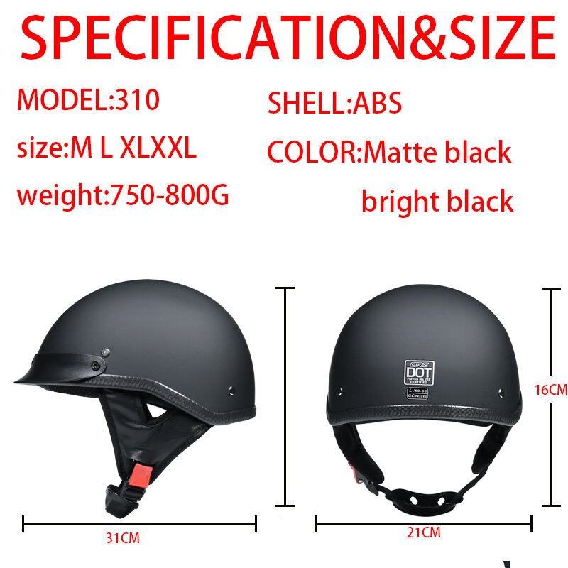 하프페이스 오토바이 헬멧, 빈티지 레트로 스쿠터 제트 헬멧, 크루저 빈티지 오픈 페이스 헬멧, 방풍 칼라 포함