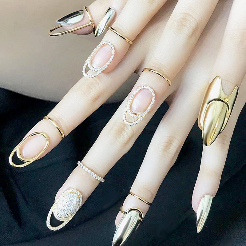 New Gothic Metal Line anelli per unghie sottili per le donne punta delle dita quotidiana copertura protettiva anello alla moda gioielli regalo per Manicure fidanzata