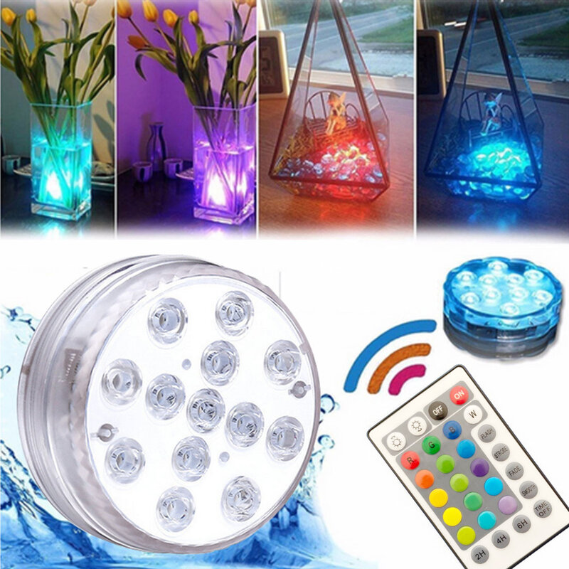 13 Led Outdoor Lamp With Magnet Remote Controlled RGB Underwater Submersible Lights For Outdoor Vase Fish Tank Pond Garden